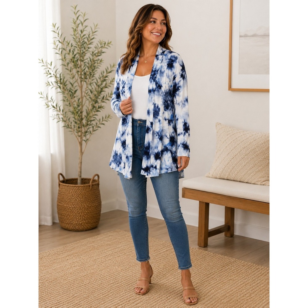 NWT Karen Kane Tie Dye Ribbed Womens Sz S Multi Color Boho Open Front Cardigan